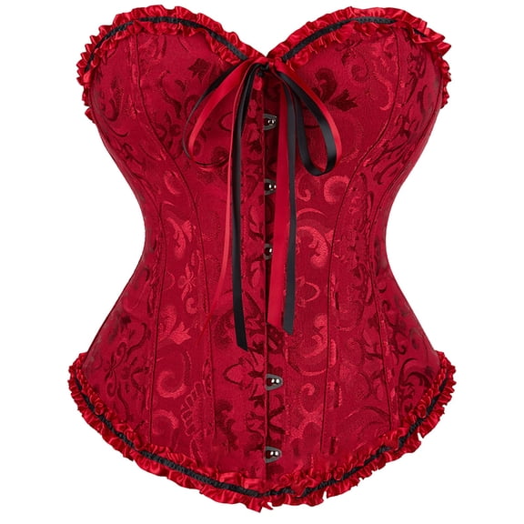 VISALY Corset Tops for Women Bustier Plus Size Women's Overbust Satin Trim Slim Button Up Crop Tube Top Boby Shapers Rd2 M