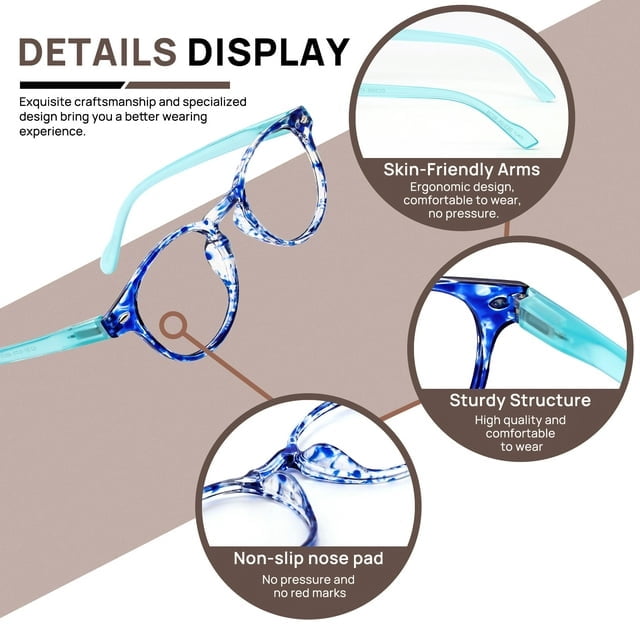 OCCI CHIARI Lightweight Designer Acetate Frame Stylish Reading Glasses for Women with Acrylic Clear Lens (Purplish Blue,1.00)
