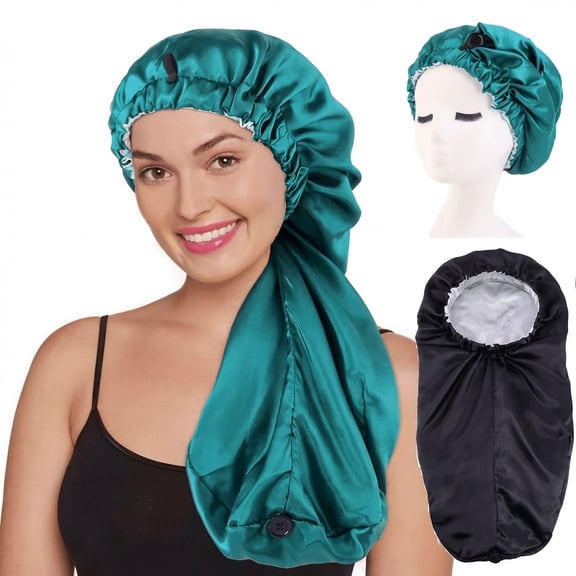 2pcs Long Satin Bonnet Sleep Cap With Adjustable Buckle - Soft Elastic Silk-Like Hair Bonnet Night Cap For Women, Protects Braids, Curly Hair, Locs