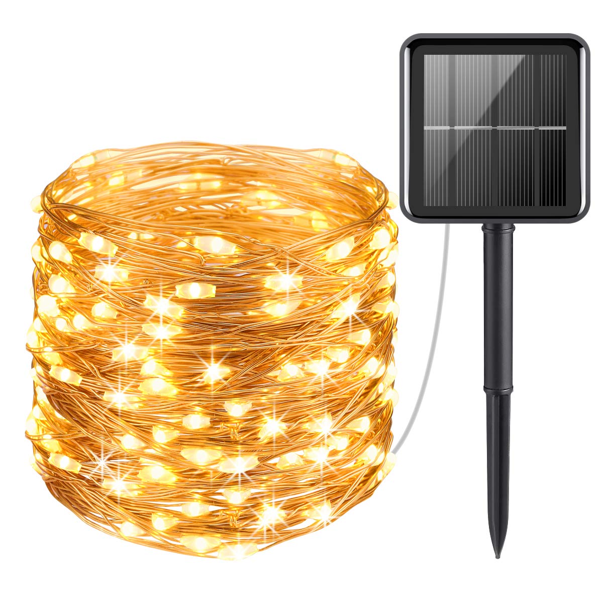 Solar String Lights Outdoor, 33ft 100 LED Solar Powered Fairy Lights Waterproof Decorative Lighting for Patio, Garden, Yard, Party, Wedding (Warm White)