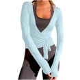thumbnail image 2 of Women Ballet Crop Wrap Top Y2K Long Sleeve Cross Tie Top Pilates Yoga Wrap Shirts Ballet Workout Yoga Shirt Coquette Blouses Ballerina Cover Up Blouse, 2 of 7