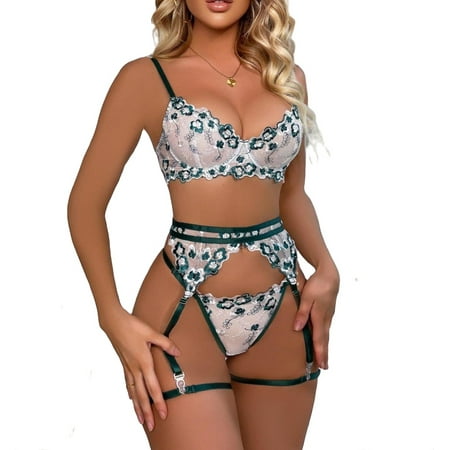 

Women Floral Sexy Sets Dark Green Sexy Lingerie S