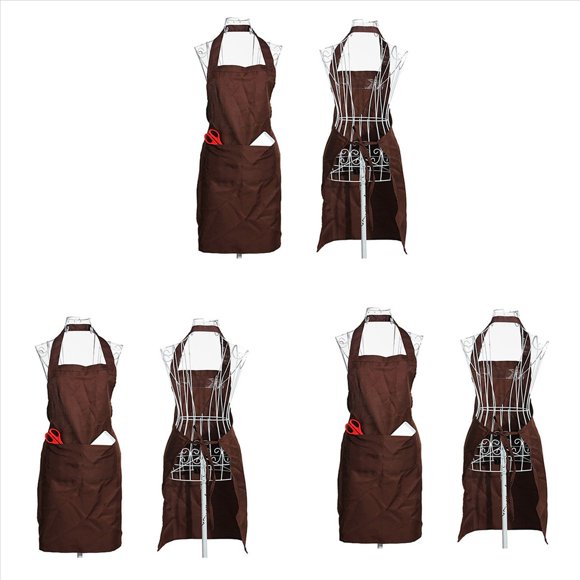 3X Plain Apron Front Pocket for Butchers Kitchen Cooking Craft Baking Waiter - Brown,3 x Plain Apron (only),Coffee