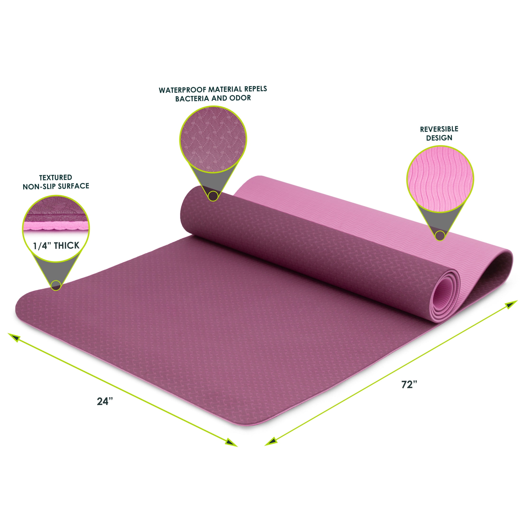 ProsourceFit Natura TPE Yoga Mat ¼-in Thick, 72-inch Long, Reversible