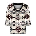 thumbnail image 6 of Alkepwun Women's Tops Casual Floral Print Faux Two-Piece V Neck Front Pleats Bell Sleeve Summer T-Shirt Lightweight Flowing Breathable Plus Size Top, 6 of 6