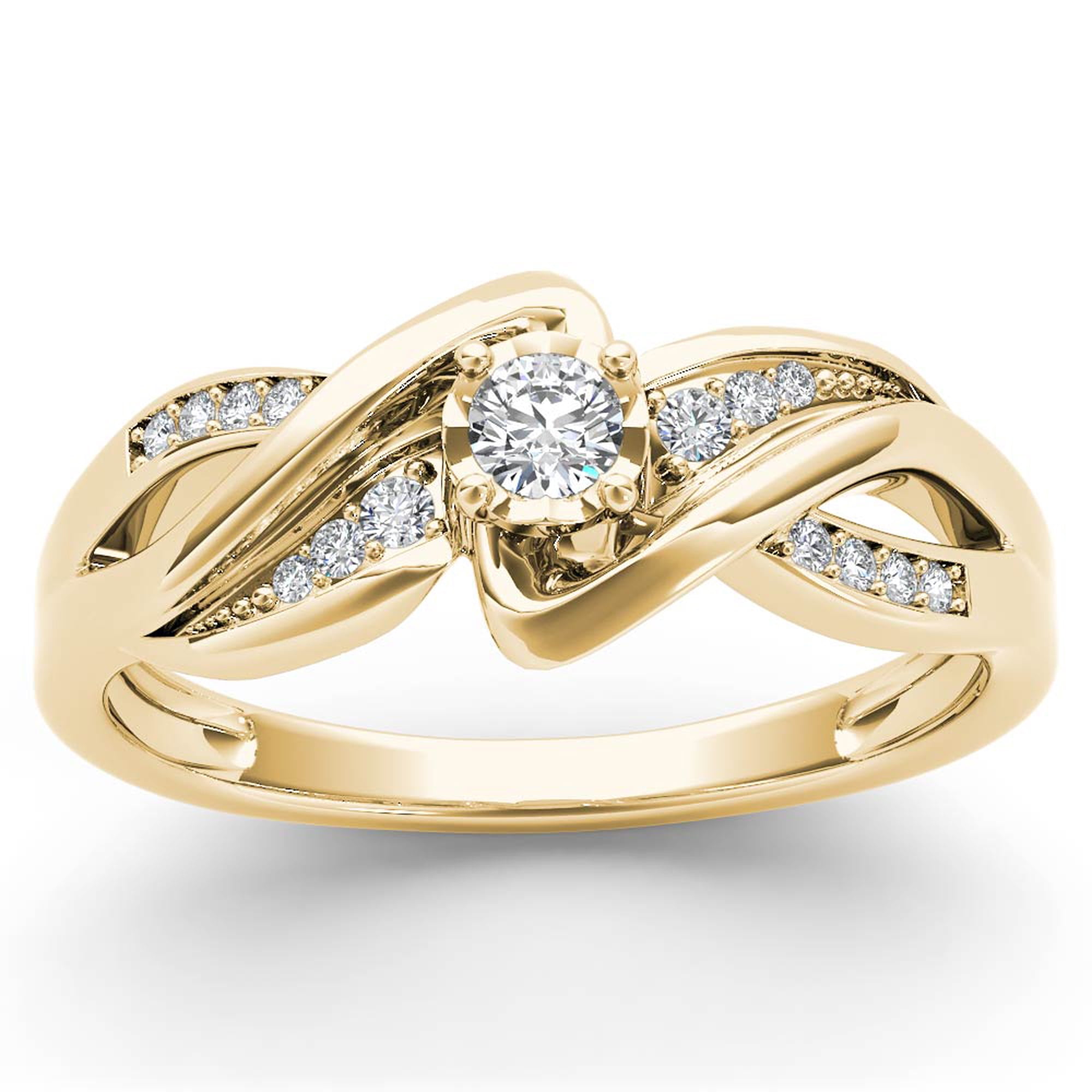 1/6Ct TDW Diamond 10K Yellow Gold Bypass Engagement Ring