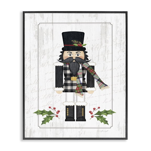 Stupell Industries Traditional Christmas Holly Nutcracker Winter Plaid Coat Black Framed Giclee Art, 11 x 14, by Jennifer Pugh