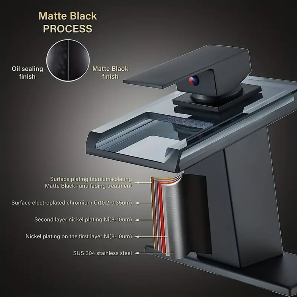 Black Bathroom Basin Sink Faucet LED Single Handle 3 Holes Mixer Tap with Cover