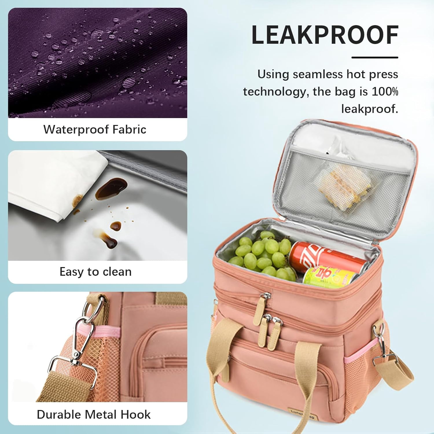 Insulated Lunch Bag for Women/Men 16L Lunch Bag, Expandable Cooler Bag, Reusable Adult Lunch Box, Leak Proof Lunch Tote with Adjustable Shoulder Strap, Suitable for Work, Travel (Purple)