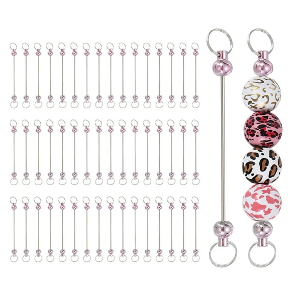 50pcs Beadable Keychain Bar, Beadable Keychains Blanks Beaded Keychain Bar Bulk Key Chain Rod Making Charm for Beads Jewelry Making DIY Focal Bead Crafts Backpack, Pink