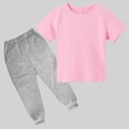 thumbnail image 4 of Scyoekwg Girls 2 Piece Casual Sets Casual Crew Neck Short Sleeve Shirts Solid Color Comfy Jogging Sweatpants with Pockets Outfits, Pink, 4-5 Years, 4 of 6
