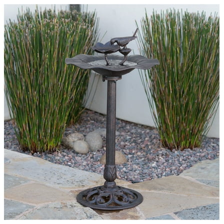 Outdoor Bird Bath - Aluminum & Iron Garden Bath - Bronze Finish - Stable Base for Small Birds - Patio & Backyard Decor