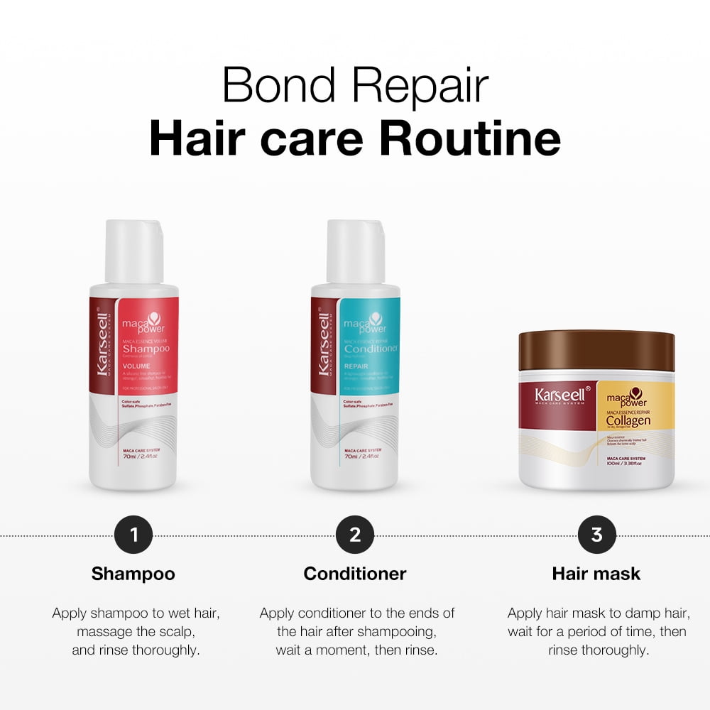 Karseell Collagen Hair Treatment 3-Piece Set - Repair Mask, Shampoo & Conditioner for Dry Damaged & All Hair - Travel Size 3.38floz +2.4floz+2.4floz