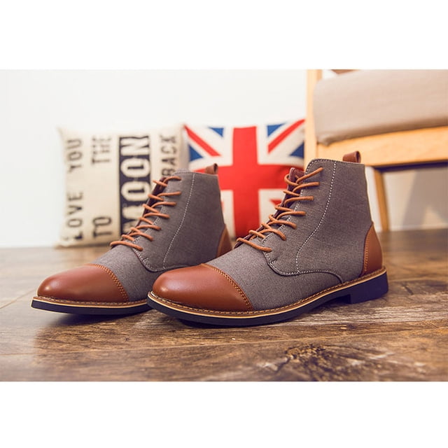 Bottes Mi-Mollet Décontractées à Lacets pour Hommes