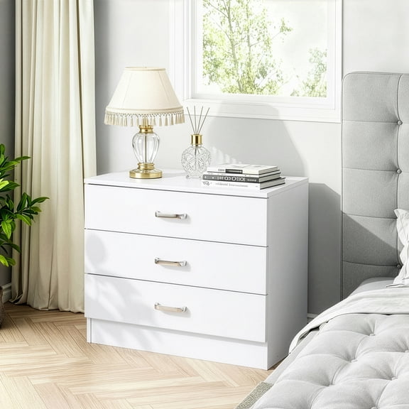 3 Drawer Nightstand Storage Cabinet, Eco P2 Particleboard Bedside Table with Smooth Metal Drawer Slides for Bedroom Living Room Office