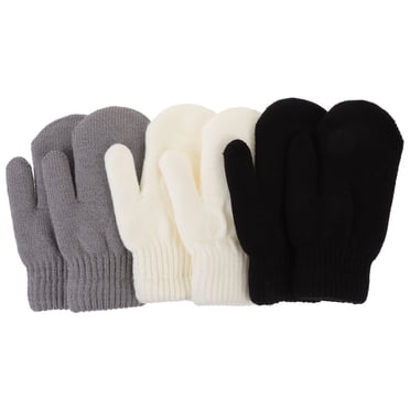COMPUKAS 3Pairs Women Mittens for Winter Outdoor Activities in Black White Gray Acrylic Fiber