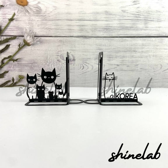 Shinelab Funny Cats Metal Bookends Cat Pet Name Bookend Gift, Animal Bookshelf Decor 5774