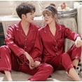thumbnail image 6 of New Wedding Couple Pajamas Spring And Autumn Red Female Bridal Ice Silk Home Service Suit Natal Male Summer Bride, 6 of 6