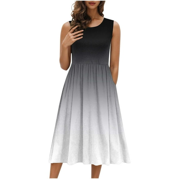 Summer Fashion Plus Size Spring Dresses for Women 2025 Casual Round Neck Sleeveless Solid Beach Boho