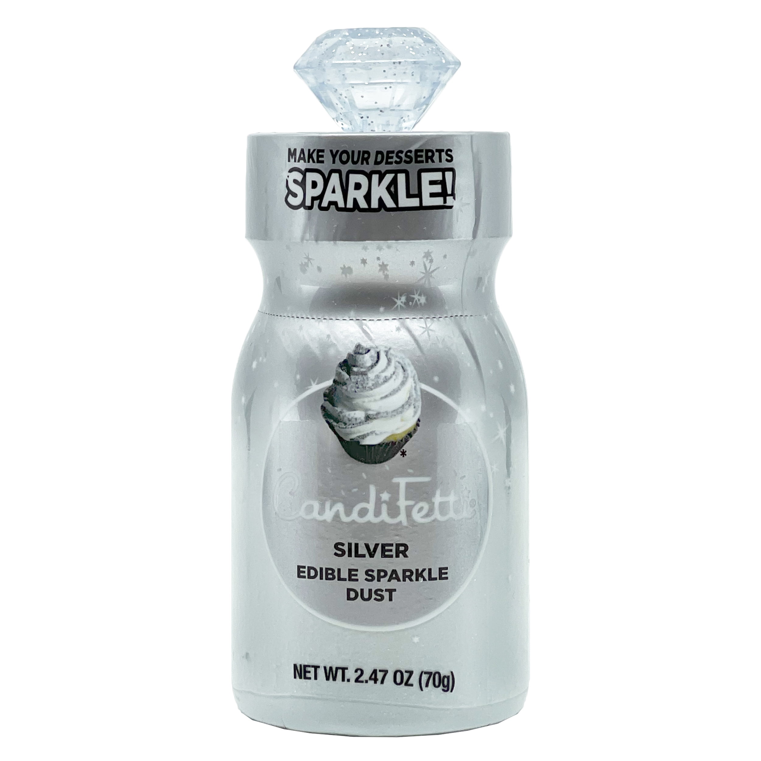 (4 pack) CandiFetti Edible Décor Silver Sparkle Dust, 2.47 oz