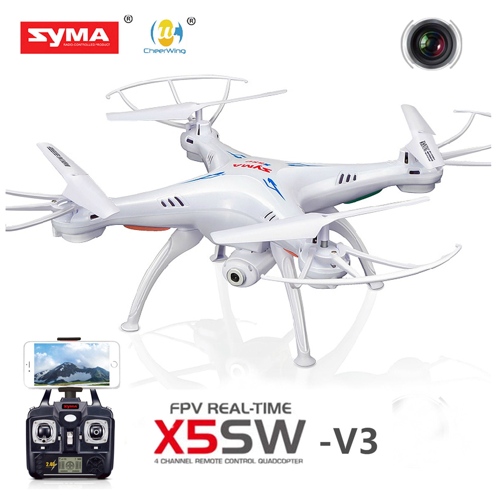 5 Batteries Syma RC Quadcopter X5SW-V3 2.4Ghz 4CH WIFI FPV Drone with HD Camera 