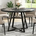 thumbnail image 5 of 43.3in Round Dining Table for 4 Person, LEAGHOME High Gloss Kitchen Table with Metal Base Seats 4, Modern Dining Room Table with Storage Rack for Kitchen, Black (Only Table), 5 of 8