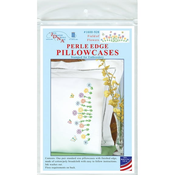 Jack Dempsey Stamped Pillowcases W/White Perle Edge 2/Pkg-Field Of Flowers