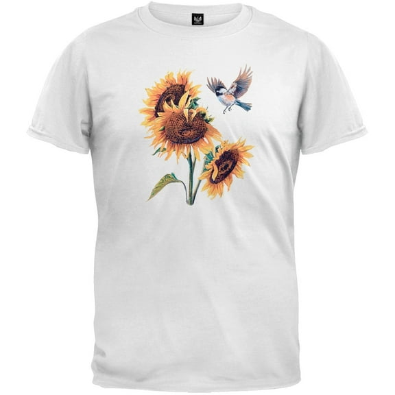 Chickadee and Sunflower White T-Shirt - 2X-Large