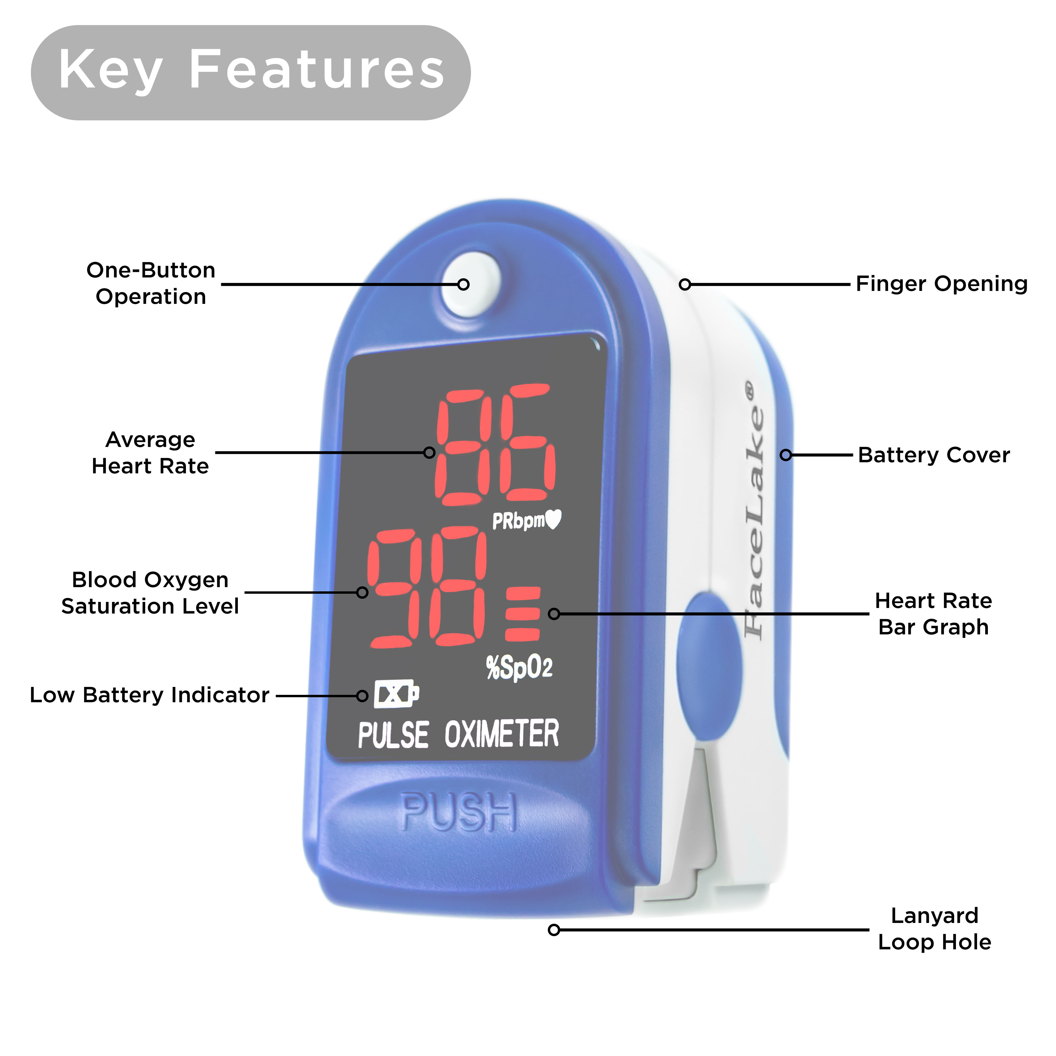 Pulse PR Heart Rate Monitors and Spo2 Reading Oxygen Meter Resour Airtrack Finger Pulse Oxygen Monitor，Fingertip Blood Measure Oxygen Saturation Monitor with Batteries and Lanyard 