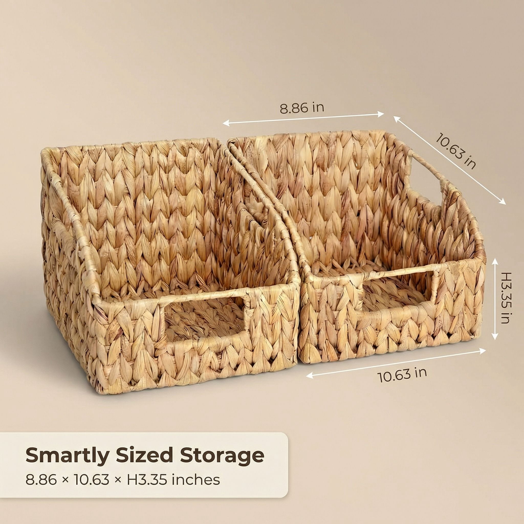DEILSY Natural Water Hyacinth Wicker Storage Basket with Built-in Handles, Decorative Storage Baskets, Handwoven Wicker Basket for Pantry, Shelves, Closet & Home Organization - 2 Pack