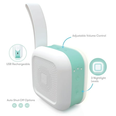 Frida Baby 2-in-1 Portable Sound Machine and Night Light with Strap for Infant, White noise Machine with Soothing Sounds for Stroller or Car Seat with Volume Control