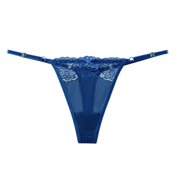 Panties for Women,Seamless T-Back Thong Panties with Lace Trim and Thin Garter,Womens Underwear,Blue,L