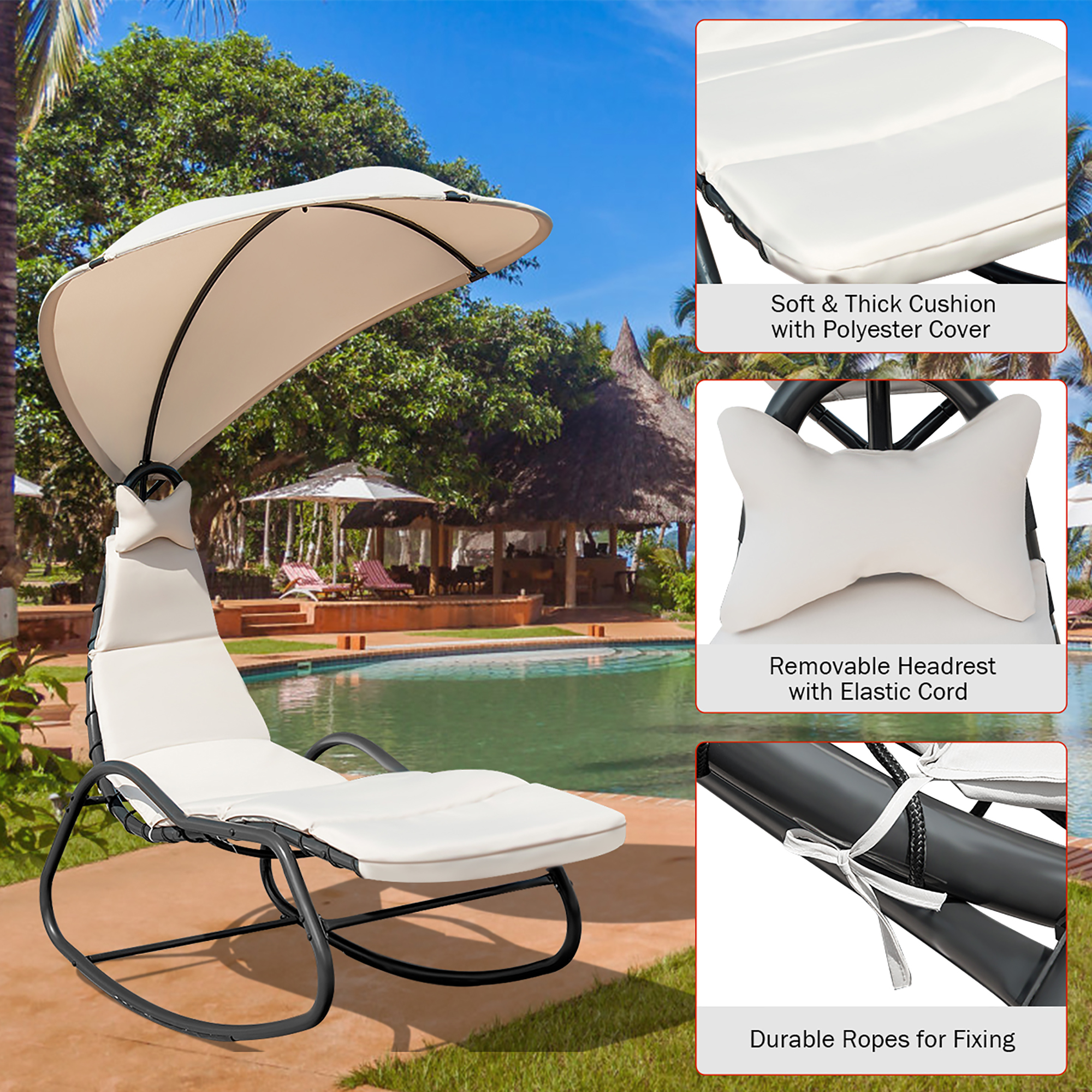 Costway  Patio Hanging Chaise Lounge Swing Canopy Cushion Beige - image 8 of 8