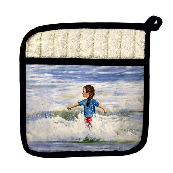 Betsydrake PT1156 Girl in Surf Pot Holder