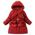 thumbnail image 2 of Puffer Jackets for Girls Fleece Lined Coats with Pockets Hooded Belt and Gloves Size 6-13 Teens Solid Long Sleeve Zip Up Thermal Warm Winter Jacket, 2 of 8