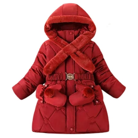 

Kids Winter Coat for Girls Thermal Warm Long Sleeve Elastic Waist Solid Color Outwear Coats Jackets Long