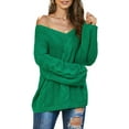 thumbnail image 2 of Women's Off Shoulder Long Sleeve V-Neck Ribbed Cable Pullover Sweaters Loose Fitting Jumper Tops, 2 of 6