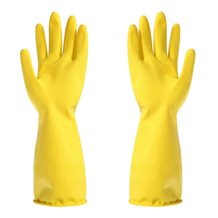 

3 Pairs Reusable Household Gloves Rubber DishWashing Gloves Extra Thickness Long Sleeve [Yellow]