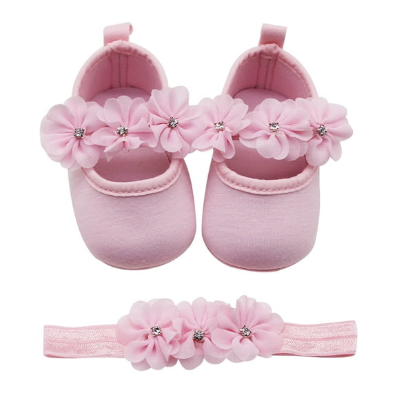 Baby Girl Shoes Soft Sole Floral Newborn Infant Mary Jane Flats Baptism Dresses Shoes Soled Sandals Shoes Princess Shoes-Pink-10.5Cm