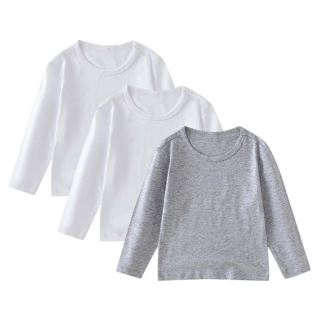 Gubotare Chemises d'Automne pour Garçons Garçons Filles Chandail à Manches Longues Doux Col Ras du Cou T-Shirts à Manches Longues T-Shirts de Base 3 Pcs Taille 8-10 (Gris, 8-10 Ans)