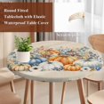 thumbnail image 5 of Round Table Cover 36-44 Inch Thanksgiving Fall Waterproof Reusable Table Cloth Round Fitted Vinyl Tablecloth with Elastic Edged for Parties Outdoors, Rustic Orange Blue Pumpkin Black Plaid, 5 of 9