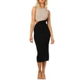 thumbnail image 3 of VISgogo Vestido midi ajustado para mujer, sin mangas, cuello redondo, contraste de colores, vestido largo de patchwork VISgogo  moda, 3 of 9