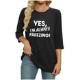 thumbnail image 4 of UTSJKR Women's Casual Fashion Letter Printed Top - Fleece Ribbed Crewneck 3/4 Sleeve Pullover T-Shirt Black S, 4 of 5