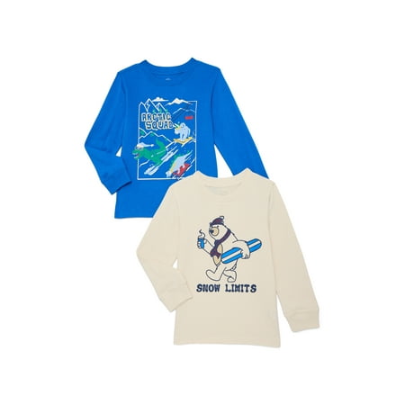 Wonder Nation Little Boys' Graphic Tee with Long Sleeves, 2-Pack, Size 4-10