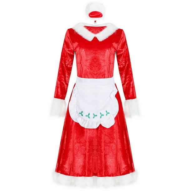EeaseMX 1 conjunto de disfraz navideño vintage de moda, vestido de manga larga para mujeres y niñas (talla única).