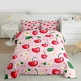 thumbnail image 3 of Manfei Sweet Cherry Queen Comforter Set,Rustic Flower Floral Bedding Sets,Pink Red Green Bedding Comforter Set For Girls,Ultra Soft Home Decor Reversible,3pcs, 3 of 9