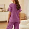 thumbnail image 4 of SHTXOZHI Womens Loose Wide Leg Pants Pajamas Set Short Sleeve Crew Neck Top Comfortable Soft Printed Sleepwear, 4 of 6