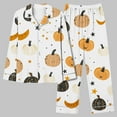 thumbnail image 2 of Enjoytime Halloween 2 Piece Sets for Women Pumpkins Print Long Sleeve Shirt Loose Pants Sleepwear Classic Soft Button Down Pajamas Plus Size Clothes, 2 of 5
