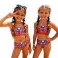 thumbnail image 2 of Swimsuit for Kids Girls Size 7-8 Two Piece Sets Swimming Patriotic Beach Vacation American Flag Floral Print Girls Bikini Summer Sleeveless Girls Fashion Swimsuits Swimwear Vermilion 7-8 Years, 2 of 8