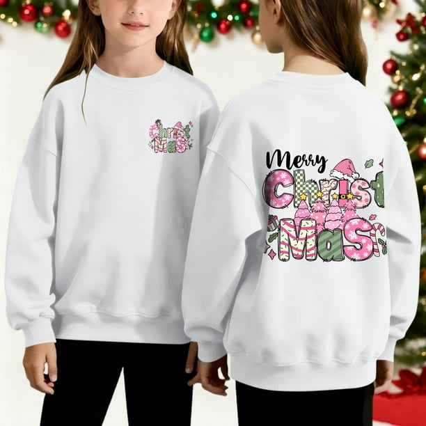 Cowsor Girls Sweatshirts Kids Cute Graphic Crewneck Pullover Tops Xmas Long Sleeve Holiday Shirts